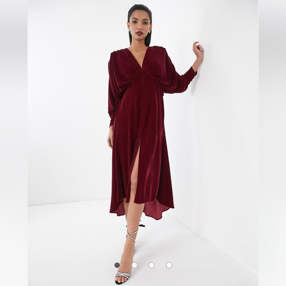 ASOS edition ruched batwing dress in velvet berry